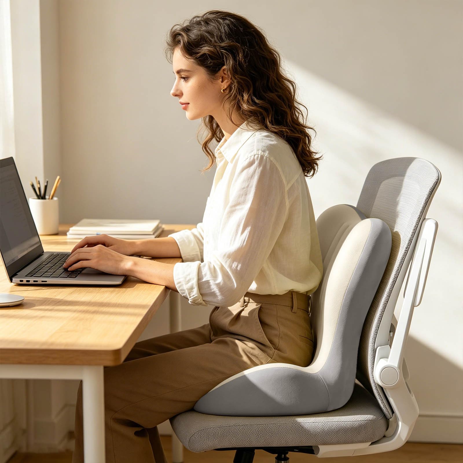 Cuscino ergonomico per sedia da ufficio, supporto lombare in memory foam con cavo per coccige per alleviare il dolore al coccige e comfort di seduta, design integrato a forma di L