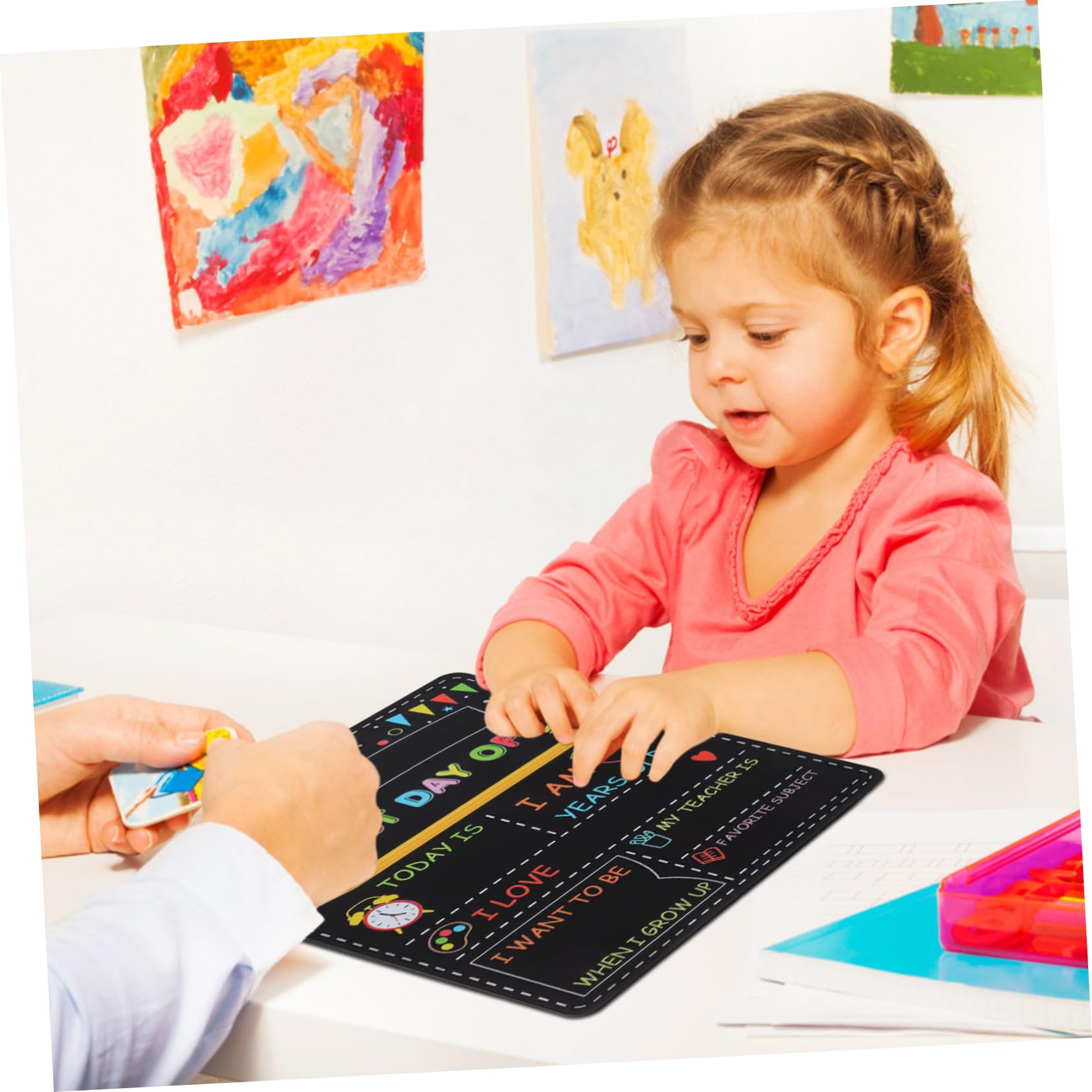 DOITOOL 5 Piezas Pizarra Escolar de Madera Doble Cara Reutilizable para Primer Día de Preescolar Infantil y º de Primaria Decoración Escolar Resistente y Ligera