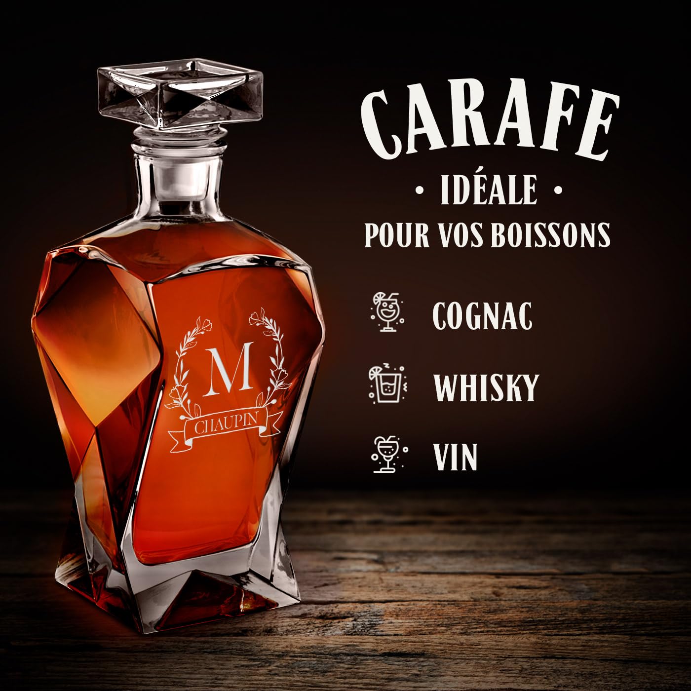 Maverton Carafe à Whisky avec Gravure pour Homme - Whiskey Set Élégant avec 2, 4 ou 6 Verres - Cadeau Homme Coffret Cadeau pour Couple - Souvenir de Mariage Anniversaire Fête des Grands-Pères