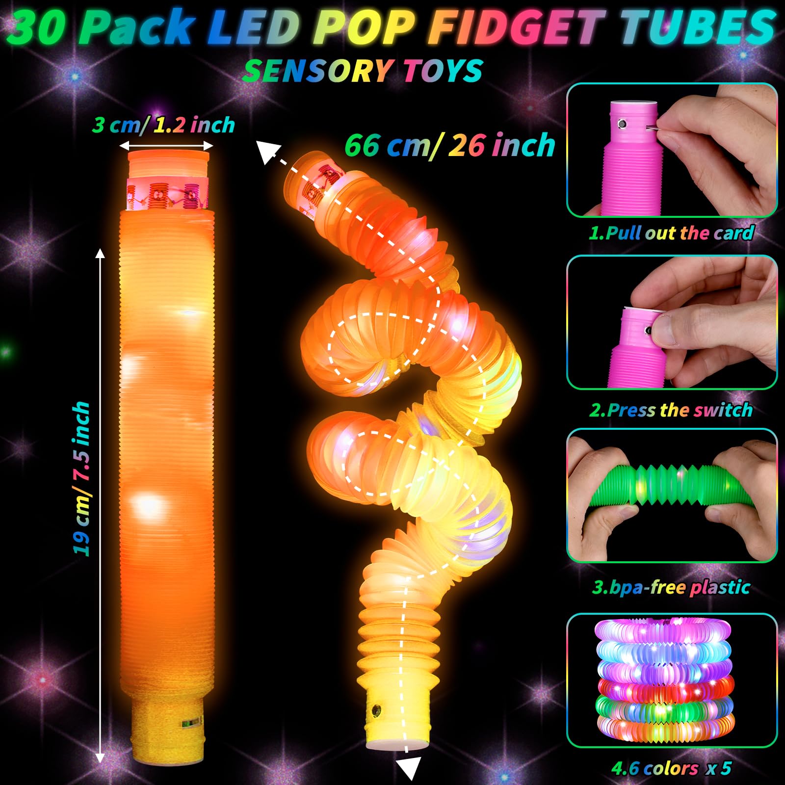 60 piezas de suministros de fiesta que brillan en la oscuridad, 30 gafas de luz LED, 30 varillas luminosas, tubos de flash, gafas LED de neón, pulsera, collar, accesorios, bolsas de regalo para