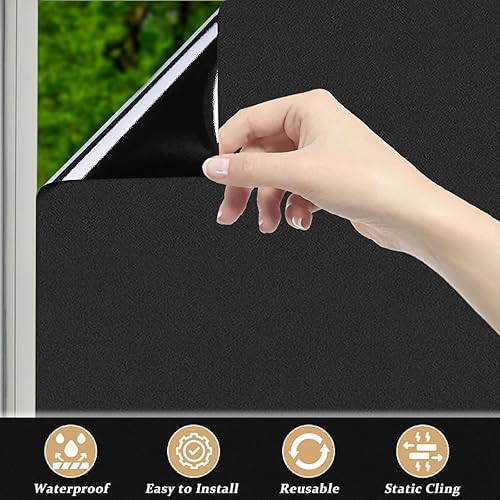 Miniatura 4 de DARUITE Película decorativa de privacidad para ventana, diseño de flores de luz y sombra, película esmerilada de arcoíris para ventana, anti-UV,