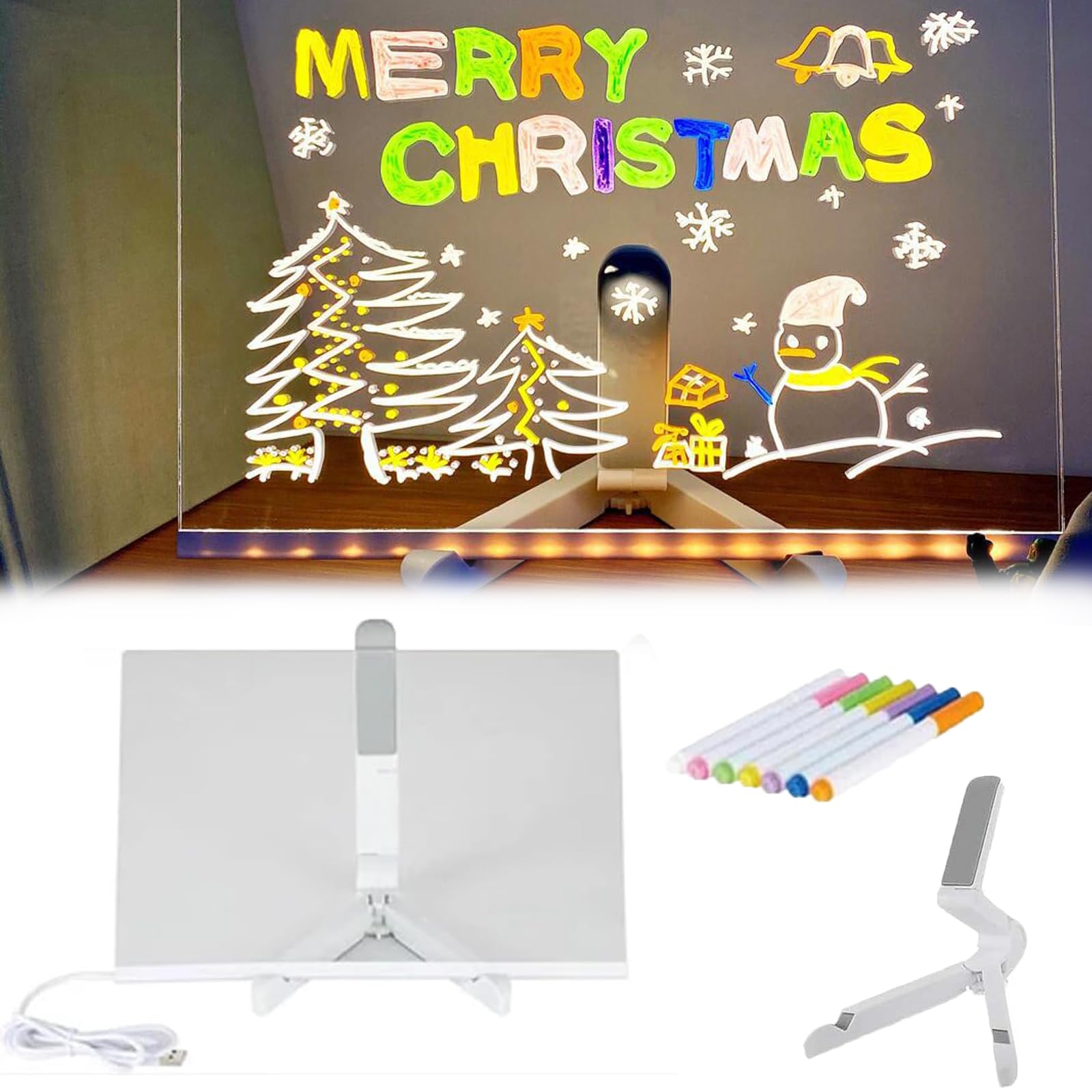 Painter's First Tool Rewritable Message Board, Erasable LED Drawing Board with Night Light, Clear Light up Drawing Board, Illuminated Acrylic Notepad