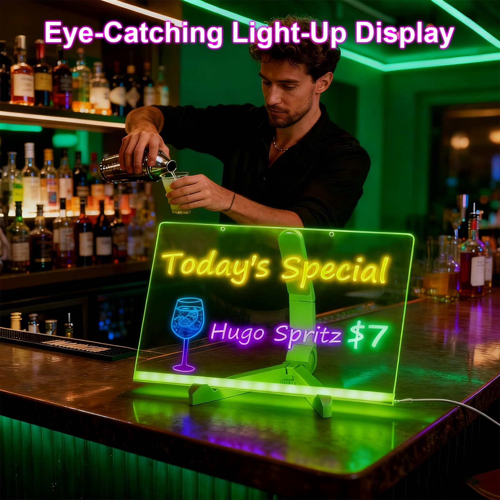 Farnirvana Lavagnetta Cancellabile Bambini, 30x20cm Lavagnetta in Acrilico con Luci LED, Con 7 Colori penna e 2 supporto, per Ristoranti，Scuola, Bar, Casa, Ufficio, Natale