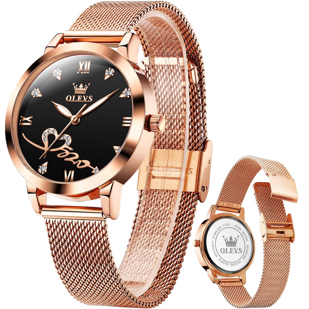 OLEVS Women Watch Fashion Rose Gold Diamond Analog Quartz Female Watch for Women Luxury Dress Ladies Stainless Steel Luminous Waterproof Date Wrist Watches