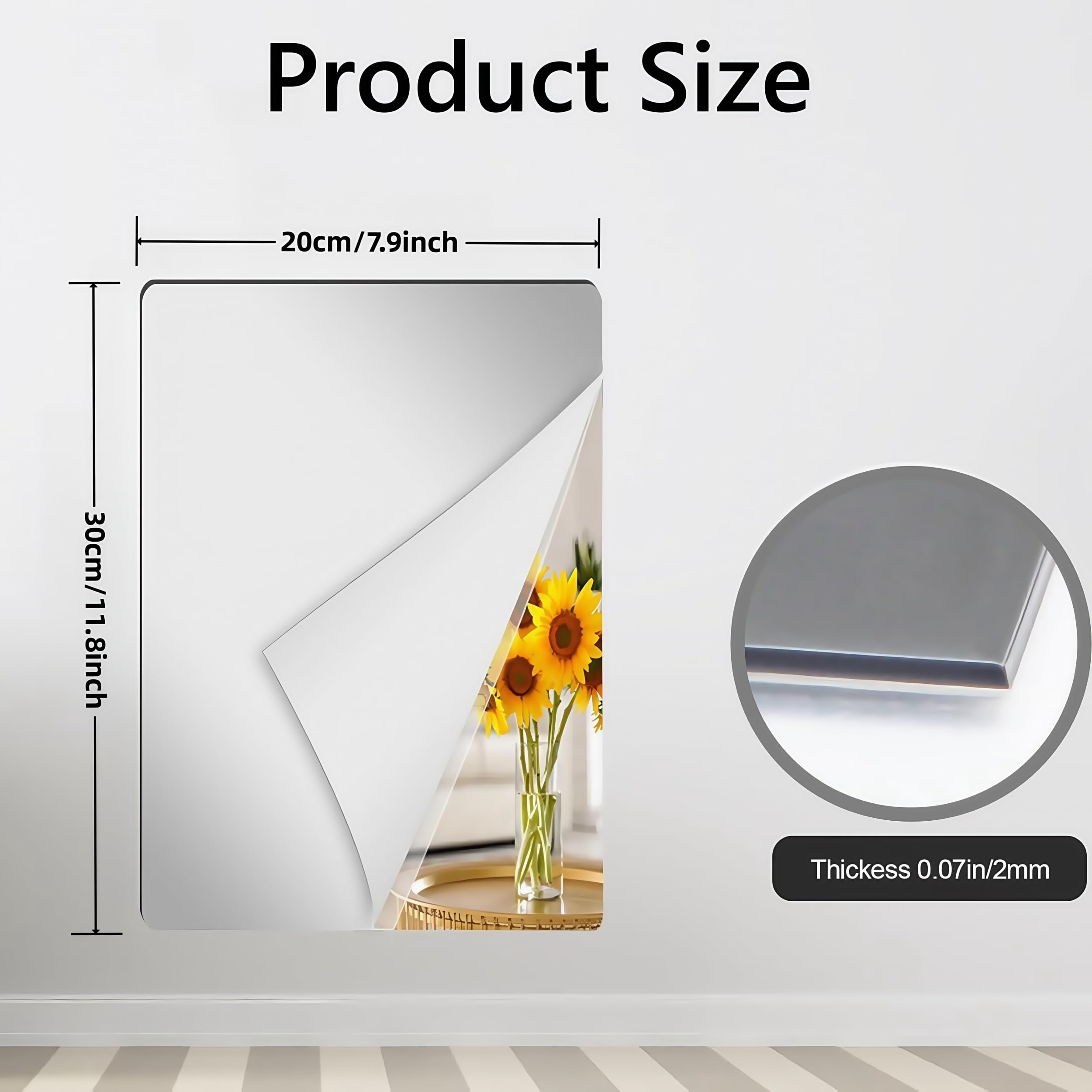 8 Specchi Adesivi Da Parete 30x20 Cm - Acrilico Flessibile, Decorazione Moderna - Foto 9