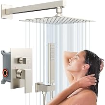 EMBATHER Shower System, Shower Faucets Sets Complete for Bathtroom California Certified-10 Inches Shower Head with Brass Valve and Trim Kit, Brushed Nickel