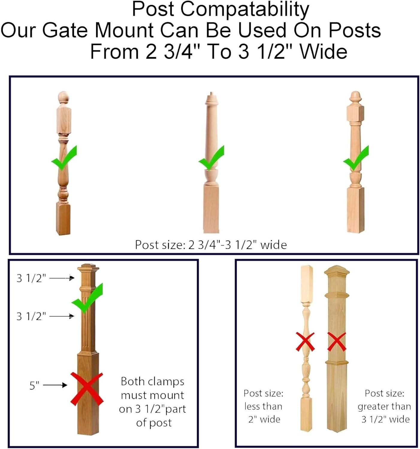 Safety Innovations No Hole Stairway Baby Gate Mounting Kit - Fits Posts from 2 3/4 inches to 3 1/2 inches Wide with Square or Round Tops - No Adhesives On Or Screws in Your Posts, (1-Pack)