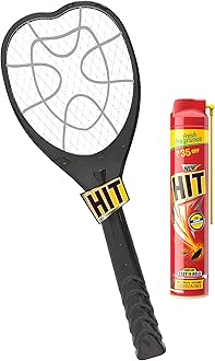 Anti Mosquito Racquet - Rechargeable Insect Killer Bat with LED Light (6 Months Warranty) & HIT Cockroach Killer Spray, 400ml Combo