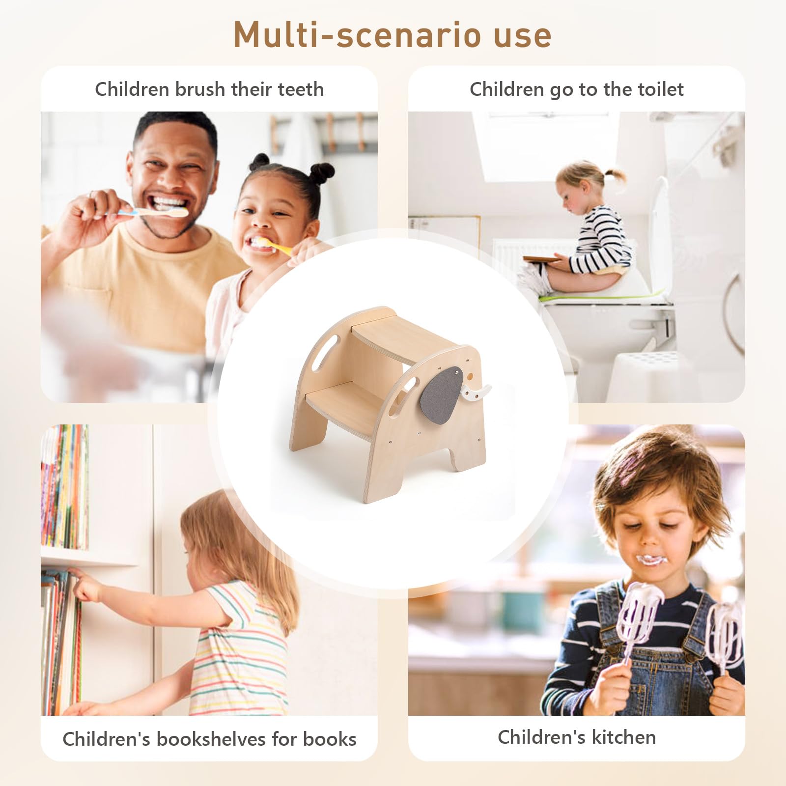 Tritthocker für Kinder Holz Lernturm Montessori Für Kinder Tritthocker 2 Stufen Baby Kleinkinderzimmer ab 2 Jahre Rutschfester Elefant Design Hocker Kinder Bad