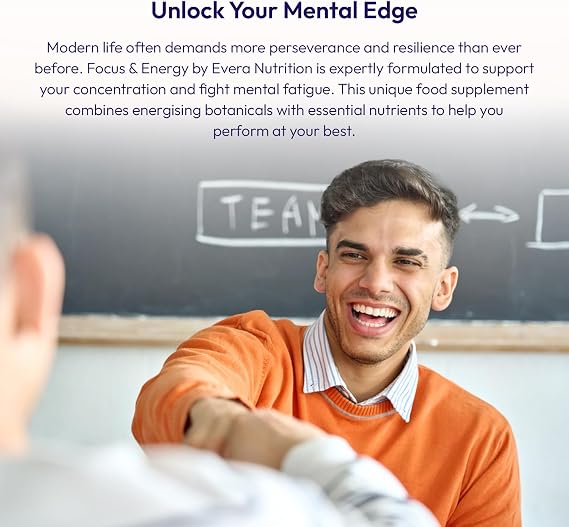 Focus & Energy, 60 Capsules | Supports Concentration, Memory & Cognitive Function | Helps Reduce Tiredness & Fatigue | 7 Botanicals + 15 Essential Vitamins & Minerals