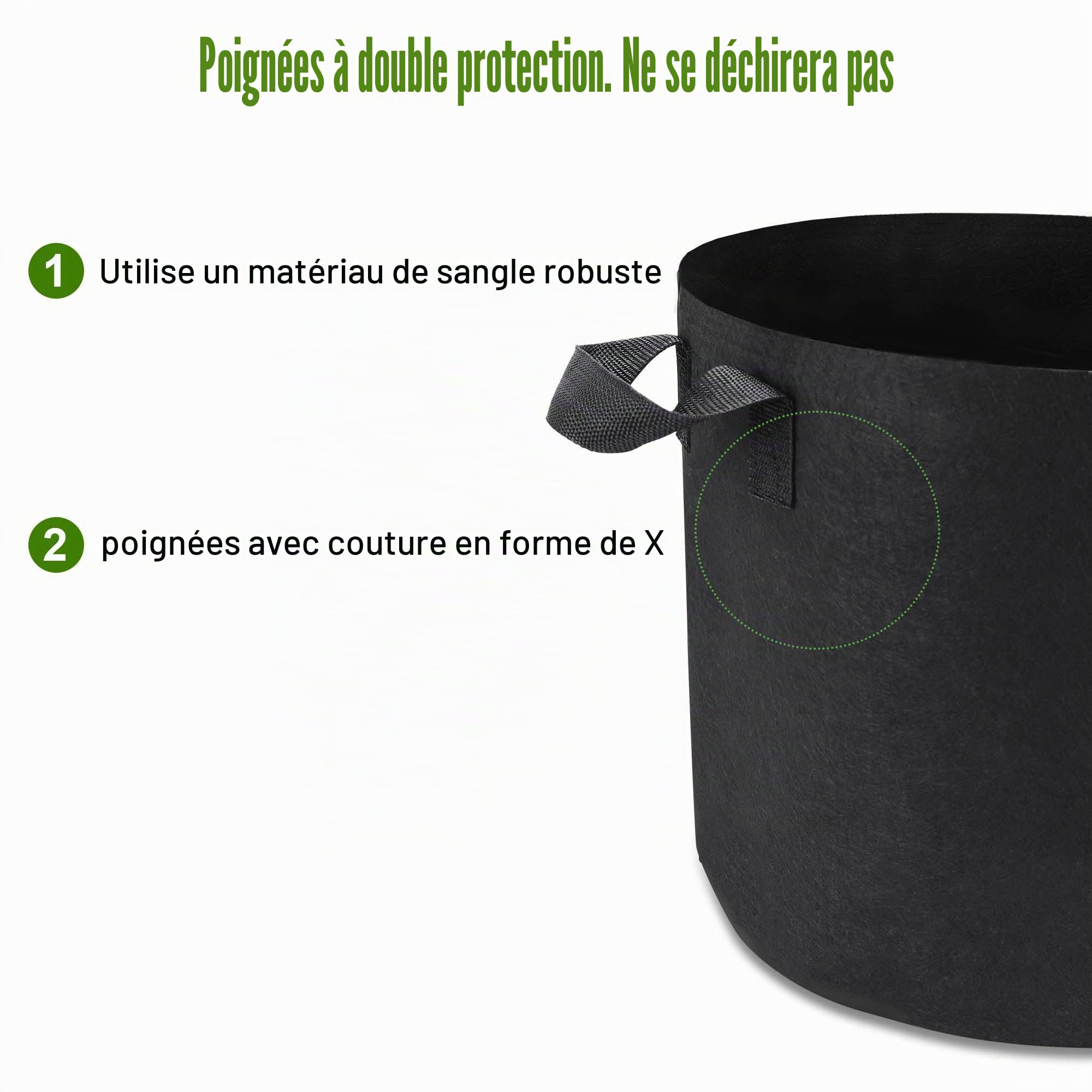 OPPOLIFE Lot de 12 Sacs de Culture pour Plantes de 10 litres, Pots en Tissu d'aération Robustes avec poignées pour Jardin et Plantation en extérieur (Noir)