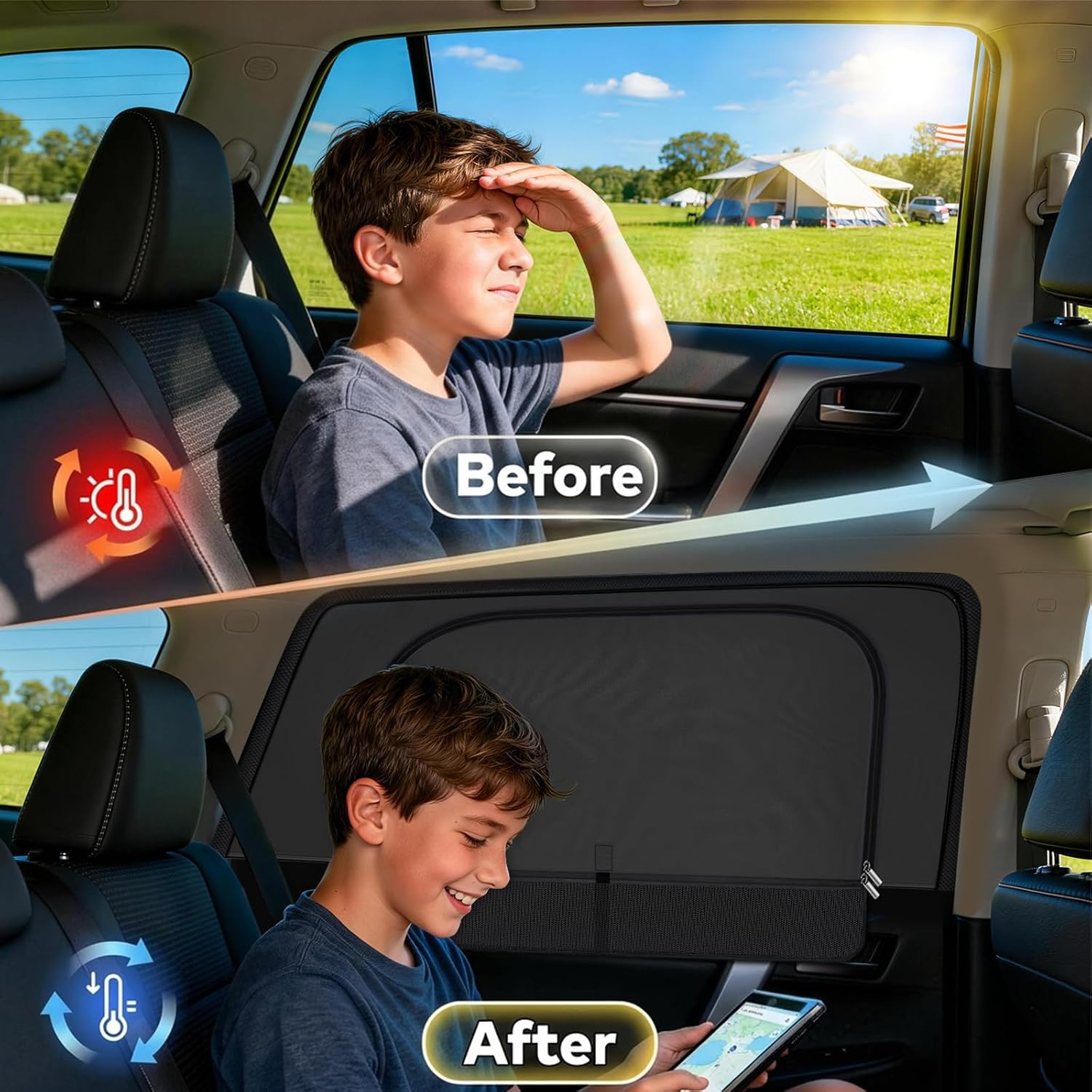 XCBYT Rear Side Window Cover for 2019-2024 RAV4, Double-Layer Privacy Window Shade with Breathable Mesh, Car Camping Window Cover for Sleeping, Easy Slip-On Installation, Rear Seat Privacy Screen