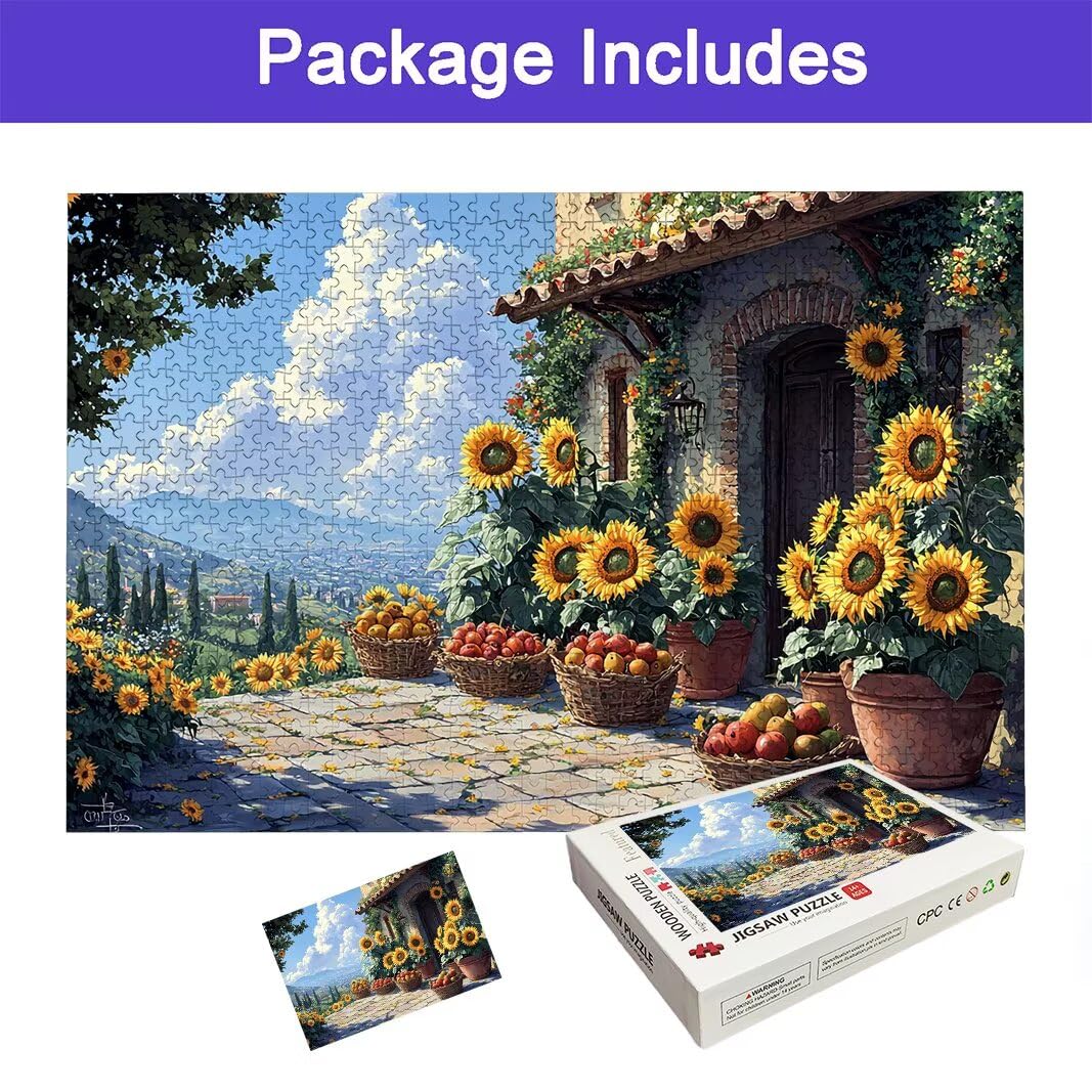 Puzzle 1000 sztuk krajobrazy, puzzle słonecznik dla dorosłych, wymagająca łamigłówka dla dorosłych, drewniana łamigłówka dla całej rodziny, puzzle z pudełkiem do dekoracji domu, prezent dla kobiet