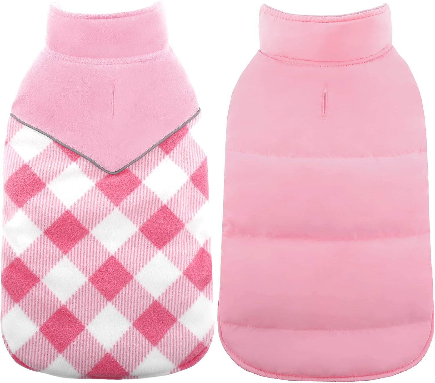 Kuoser Dog Winter Coat, Reflective Cold Weather Dog Jacket, Reversible British Style Plaid Dog Coat Warm Cotton Thickened Vest Windproof Outdoor Apparel for Small Medium and Large Dogs Pink L : Pet Supplies
