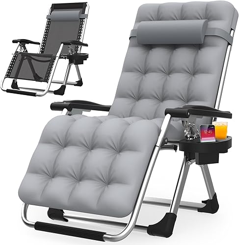 Miniatura 18 de Suteck Silla de Gravedad Cero, Silla de Camping Reclinable con Cojín Removible, Bloqueo Mejorado y Portavasos, Sillas Reclinables de Patio Plegables