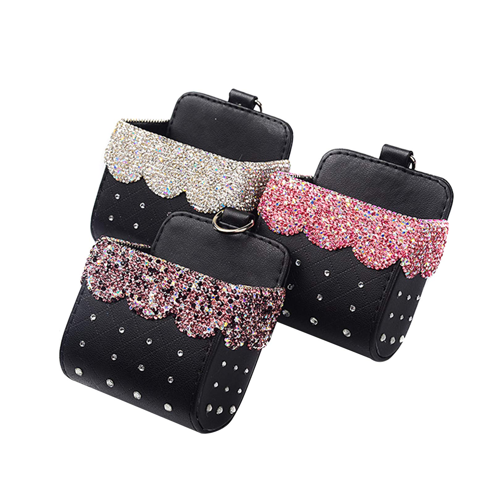 ihreesy Bling Crystal Car Air Outlet Storage Box, Multi-Purpose PU Leather Storage Box, White