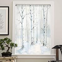 Vista 4 de Cortinas semitransparentes de abedul blanco para sala de estar, dormitorio, puertas francesas, ventana de 84 pulgadas de largo, acuarela, invierno