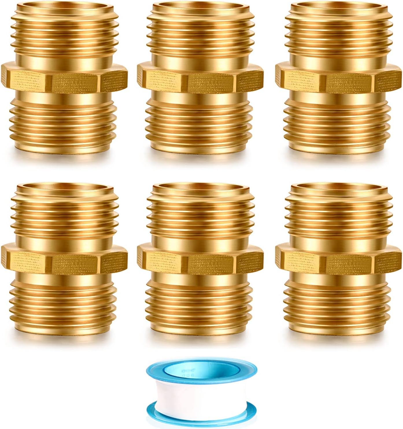Garden Hose Fittings - Solid Brass Repair Connectors: Double Male Faucet Leader Coupler (3/4" GHT) (10-PCS)