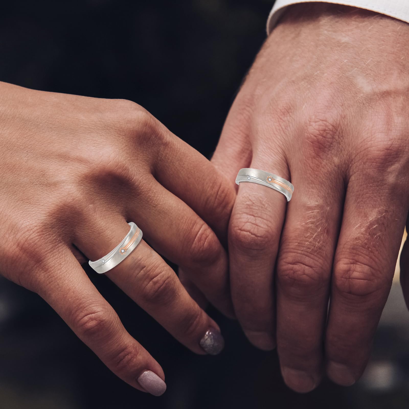 Pareja Anillos Alianzas Boda Lluvia de Meteoritos Esmerilado Plata de ley Promesa Anillo Ajustable Compromiso Casarse Regalo