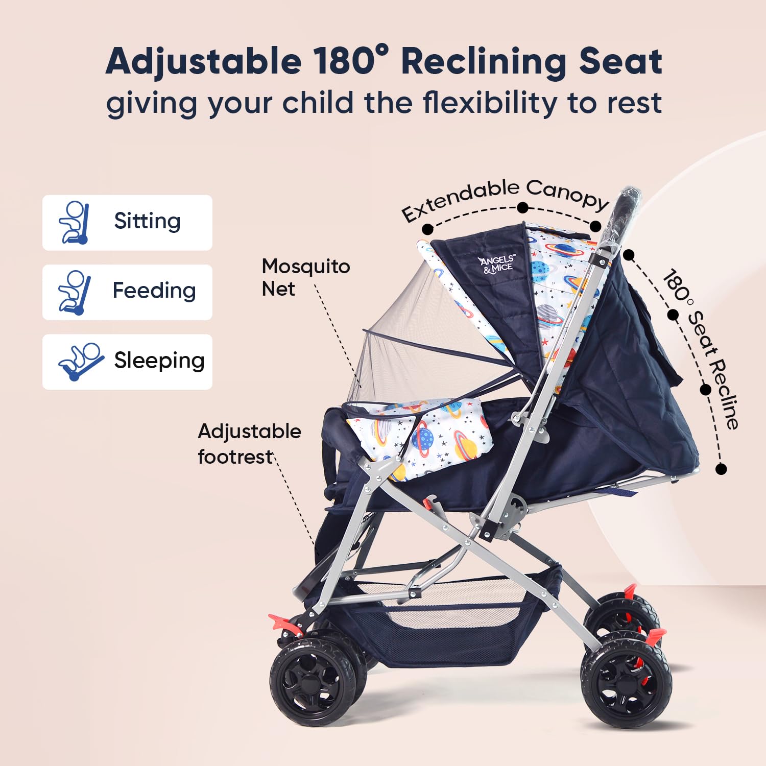 Angels & Mice Wonder Cruise Stroller - Blue -3