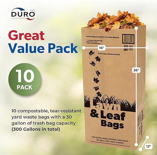 Miniatura 10 de Bolsas Duro 21089 2 bolsas para césped y hojas, 50 lb, 16 en largo x 12 en ancho x 35 en diámetro, papel, kraft, (Paquete de 5)