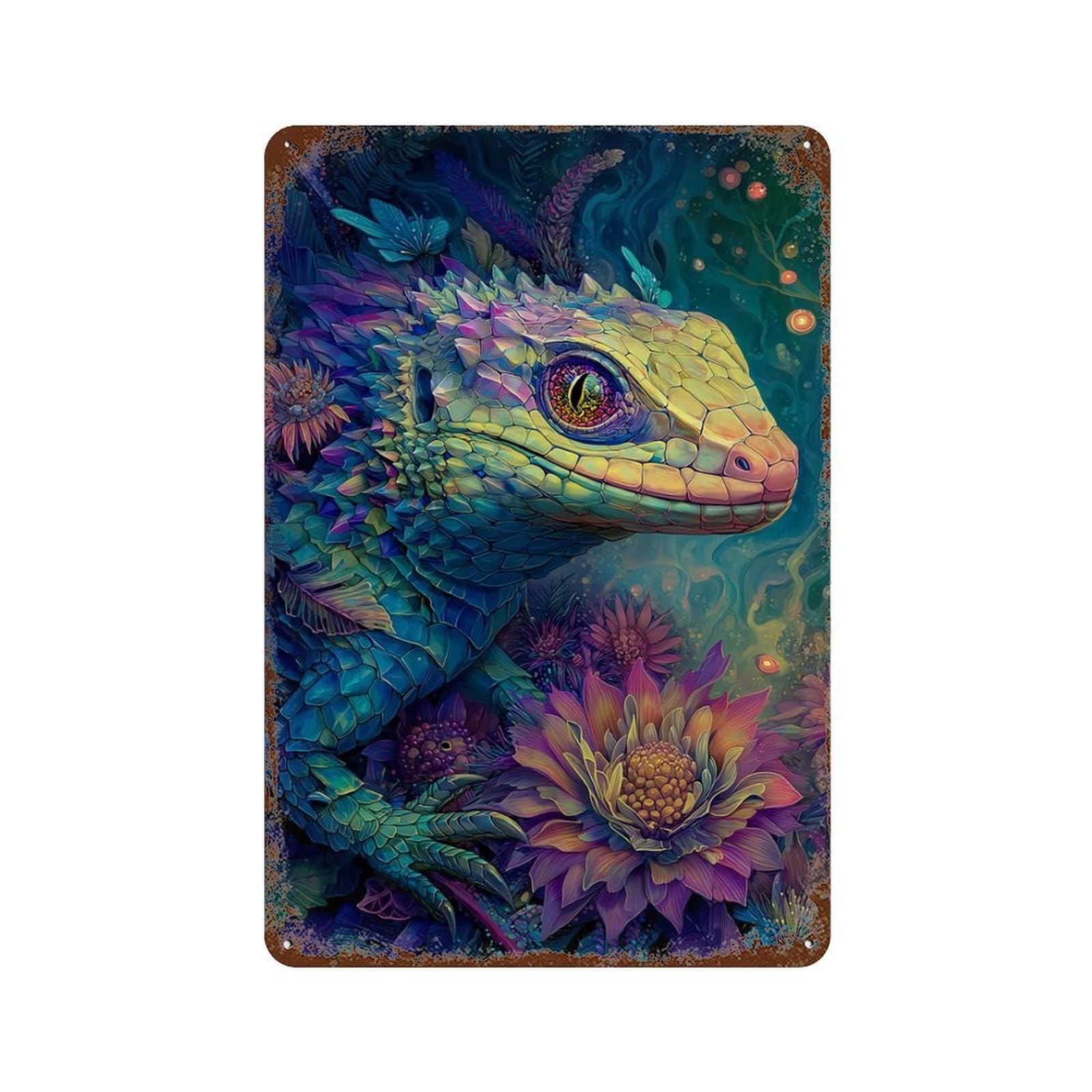 Fantasy Lizard in Amazon Rainforest 11.8"x7.9" Retro Metal Sign, Shabby Chic Decor for Garage, Bar And Workshop Decor