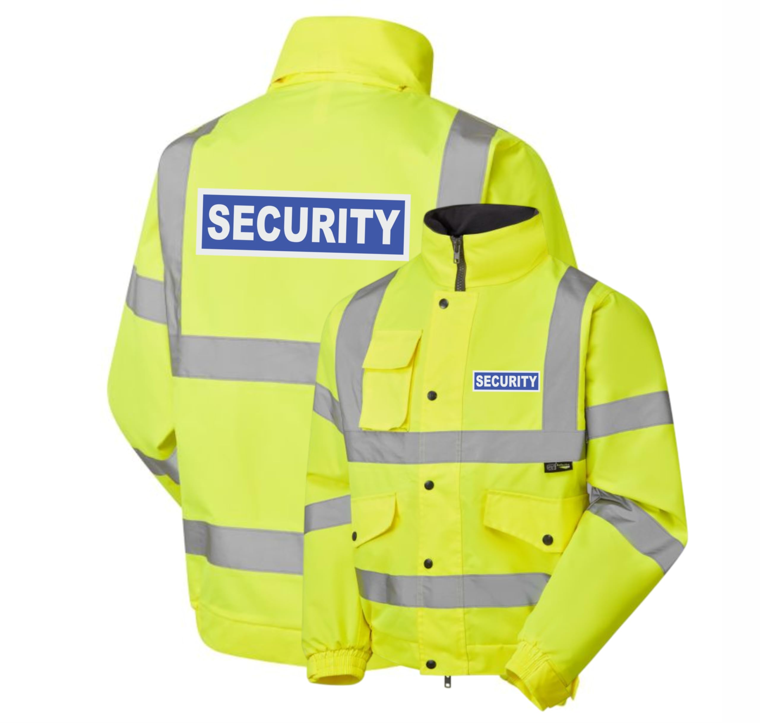 Security Badge Yellow Hi Vis Bomber Jacket Reflective, Waterproof, Conforms to EN20471 Class 3, High Visibility, By Brook Hi Vis, XLarge
