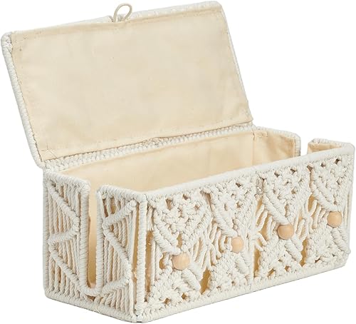 Caja de organización de cables hecha a mano para organizar cables, organizador de almacenamiento de cables de macramé, tiras de corriente, adaptador