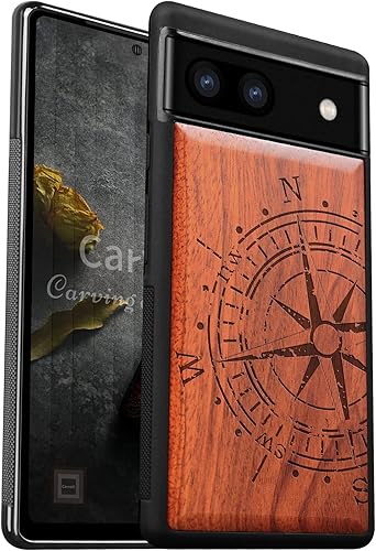 Carveit Funda de madera para Pixel 6a 2022 madera natural y TPU suave negro a prueba de golpes, funda de madera única y elegante compatible con