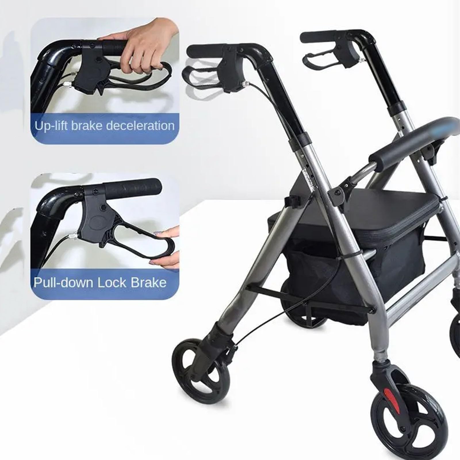 Chodzik Rollator Składany wózek na 4 kołach dla osób starszych niepełnosprawnych Anti Rollover Assist Walking pomoc w poruszaniu się może pchać i siedzieć laska Pomoce do chodzenia
