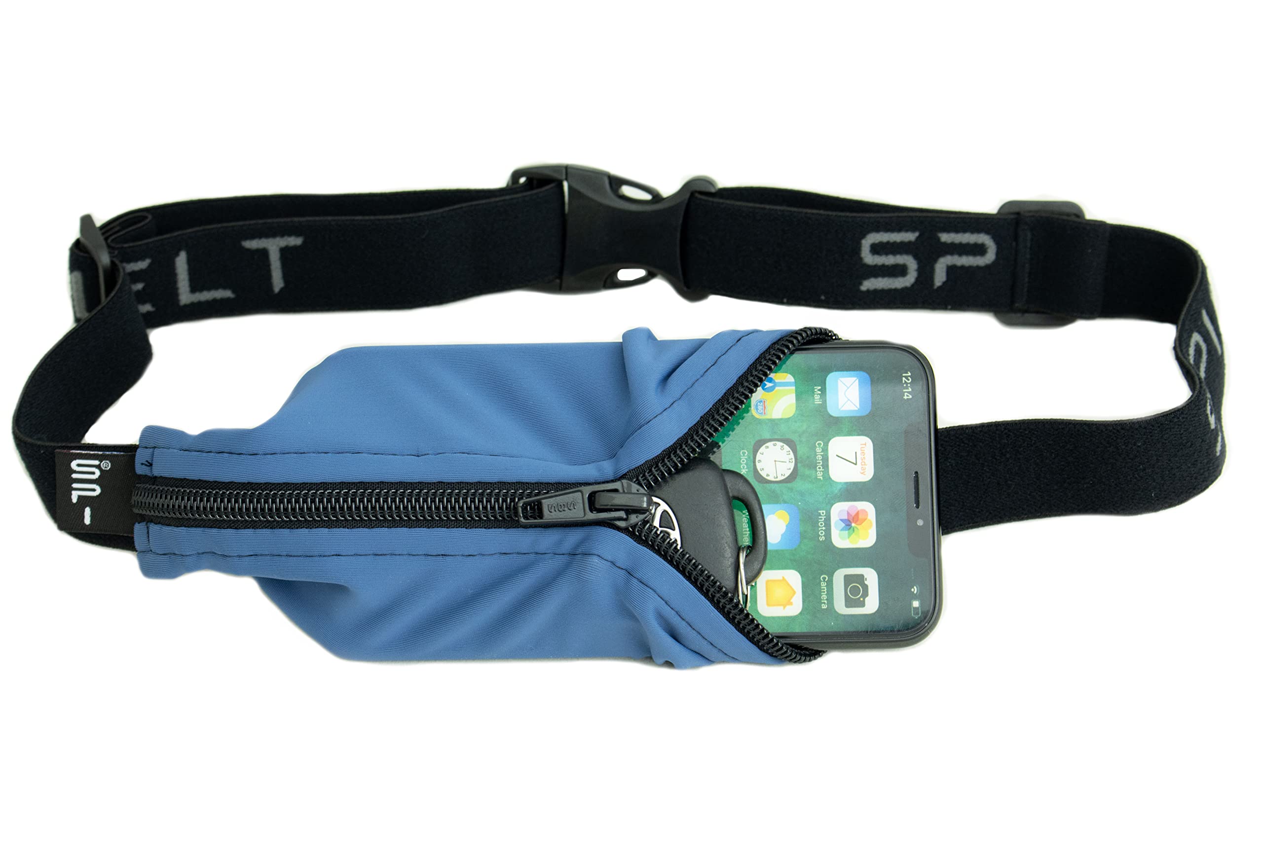 SPIbelt Ceinture de Course avec Grande Poche Unisexe, Porte-téléphone pour Course à Pied, Sac Porte-téléphone, Course Anti-Rebond, Extensible, réglable, Bleu Acier, Taille Unique