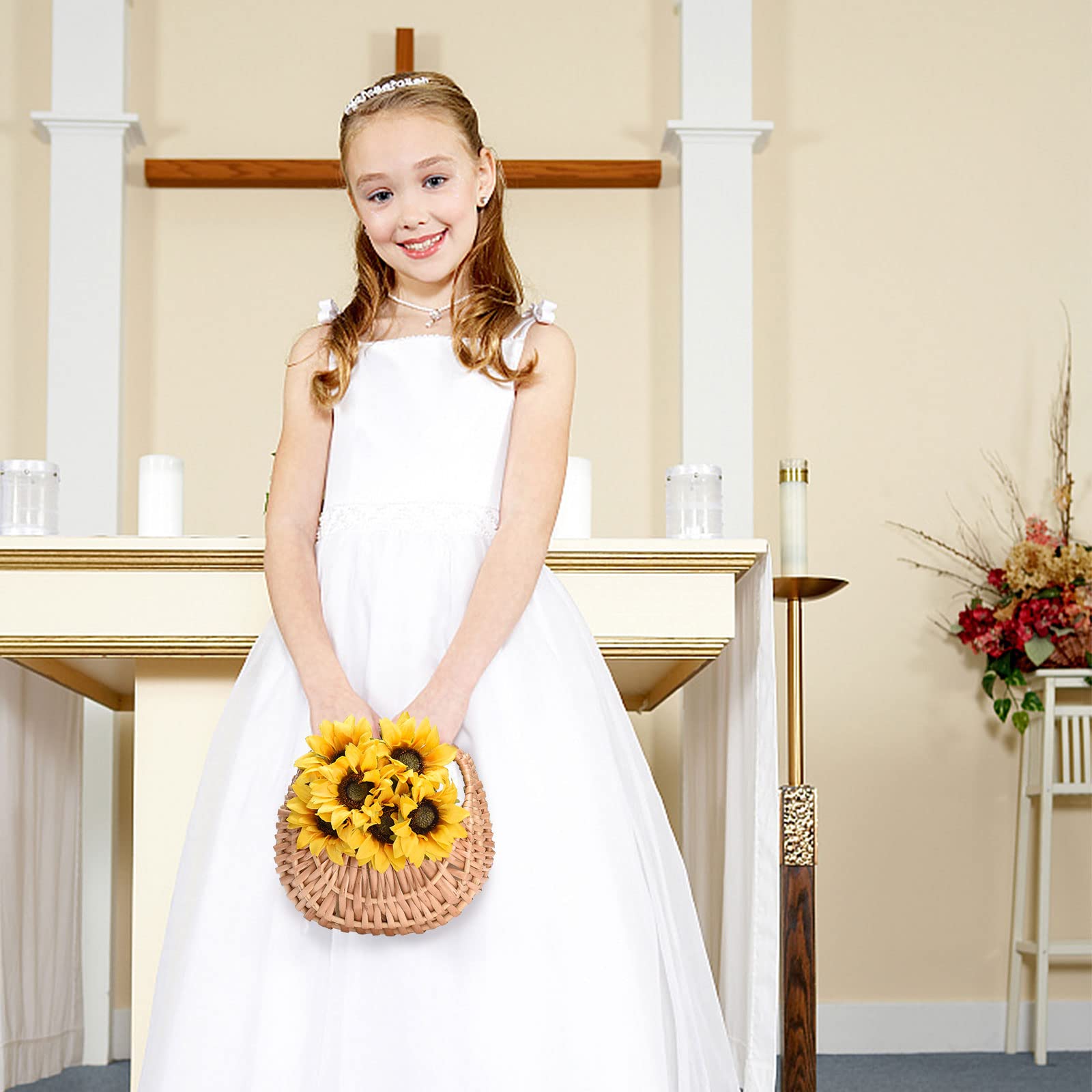 RXMORI 4PCS Flower Girl Basket,Woven Flower Hand Baskets Rattan Baskets Willow Basket with Handles,Willow Handwoven Basket for Wedding Banquet Party Supplies