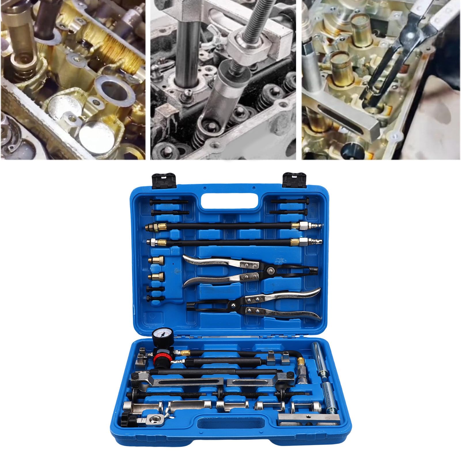 Keenso Compressore per Molle Valvole, Set di Attrezzi in Acciaio Legato per la Rimozione della Molla della Valvola del Motore, Universale per Motori a Benzina