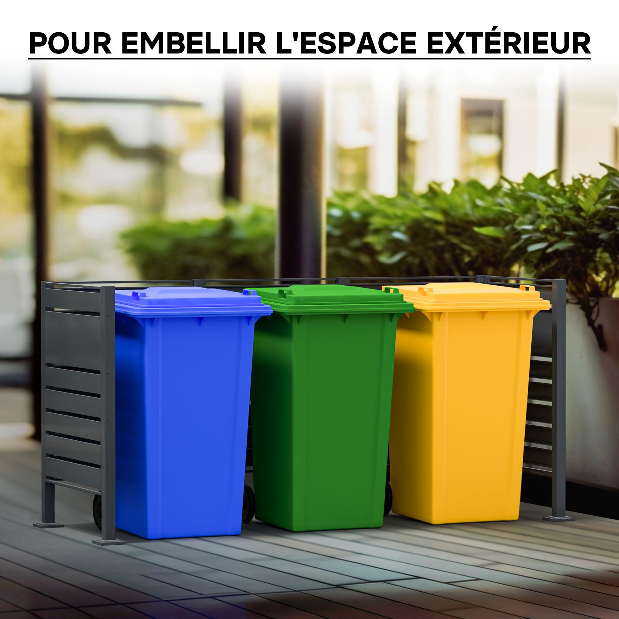 Wiltec Module d'extension de clôture pour poubelles en acier anthracite pour cache-poubelles