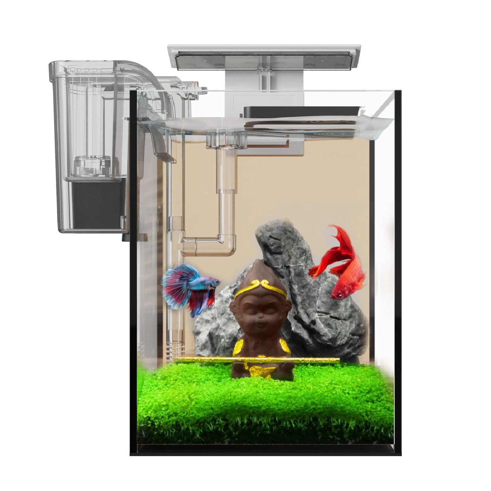 Piccolo Acquario da Tavolo, Kit Acquario Trasparente 3 in 1 Serbatoio Moderno e Compatto, Acquario Betta con Filtro e Luce LED per L'arredamento della Stanza (Spina europea 220 V)