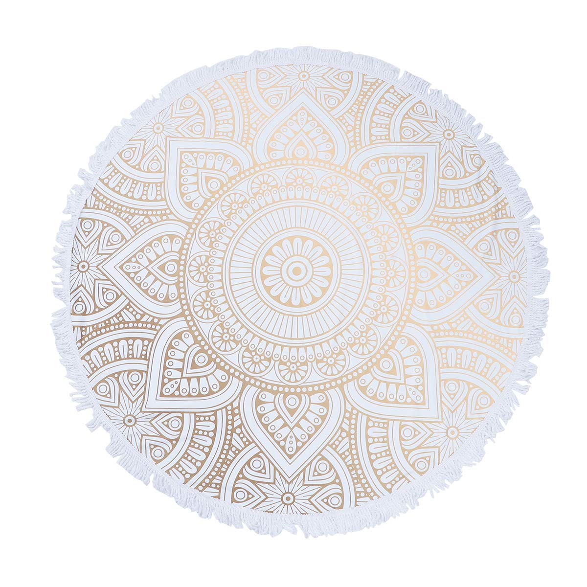 Telo Mare Rotondo Microfibra Stampa Mandala e Frange, Asciugamano Spiaggia Leggero e Assorbente Coperta da Picnic All'aperto