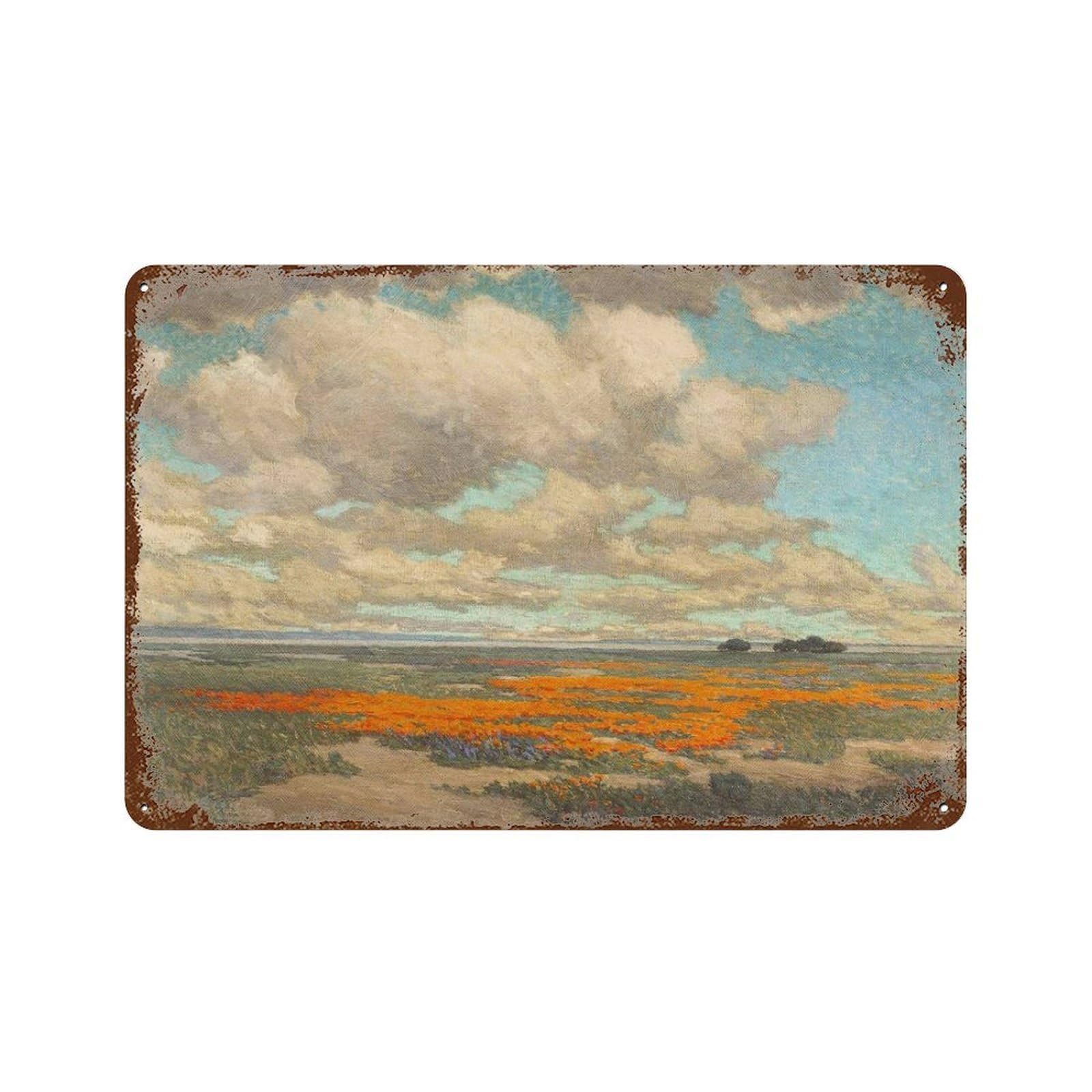 xiaoxiaoshen Wildflower Art, Sea of ​​flowers, Warm-toned Field Scenery Wall Decor Art Metal Tin Poster Modern Home Decor Art Home Bar Shop Decorations Vintage Sign 20x30cm
