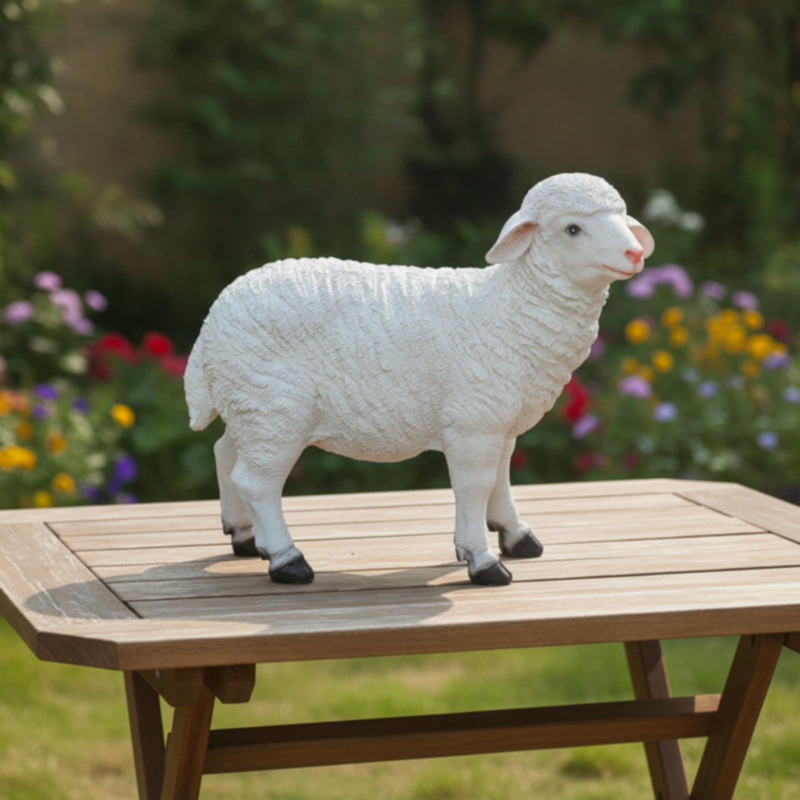 Gartenfigur aus Kunstharz realistisch Schafstatue wetterfest Schaffigur für Gartenbesitzer
