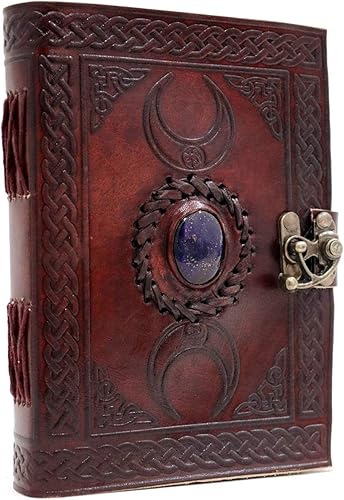 Miniatura 10 de AzureGreen - 3 Moon Black Lapiz Journal - Gemstone Studded Handmade Vintage Writing Notebook, Unlined (Vintage Off-white, 3 Moon Plain Paper)