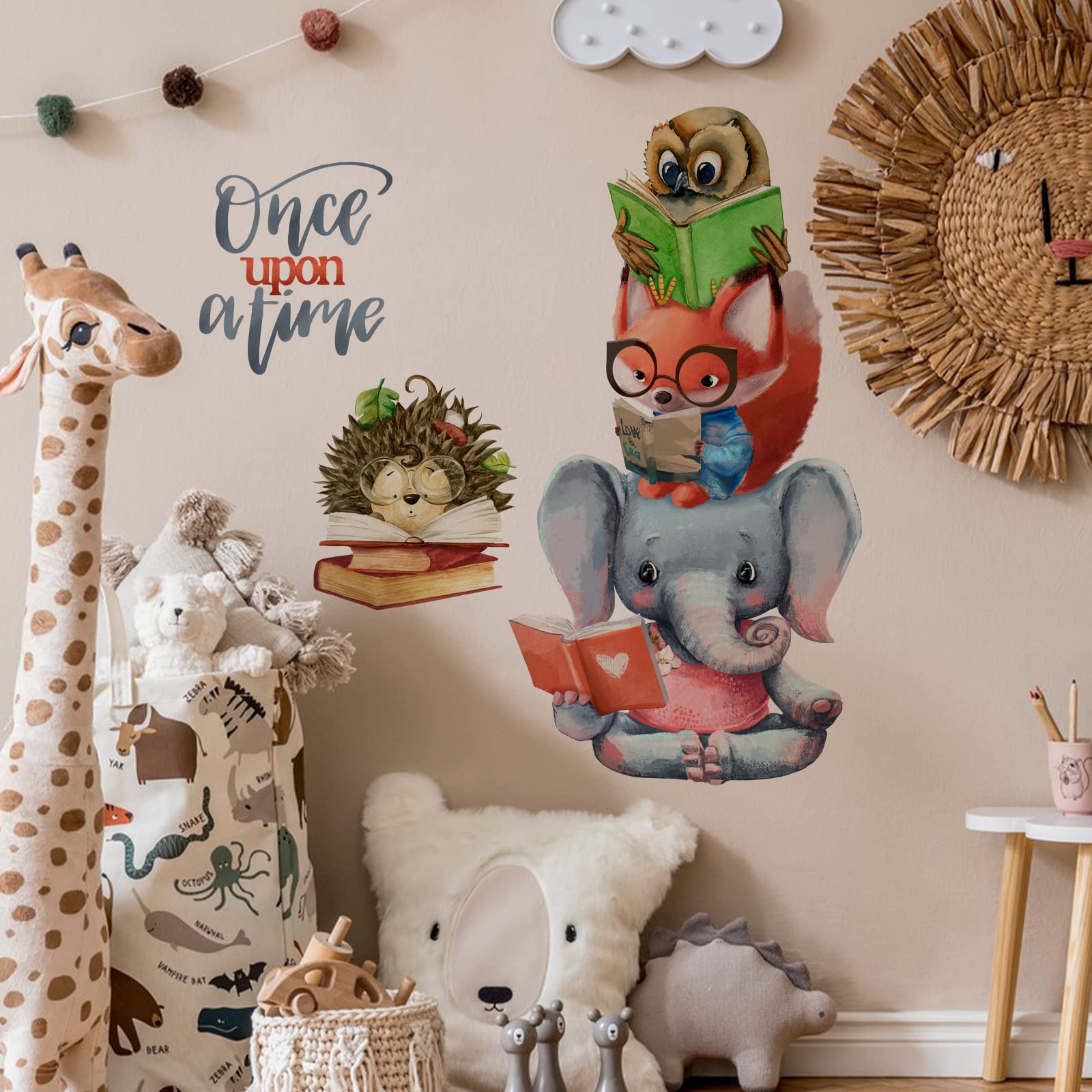 Arc En Ciel Decoration Chambre DECOWALL SG2-2402 Singe Avec Des Livres Stickers Muraux Singes Autocollant Mural Pour Enfants Bébé Garçon Chambre Pépinière Salon Murale Décoration Stickers Bibliotheque