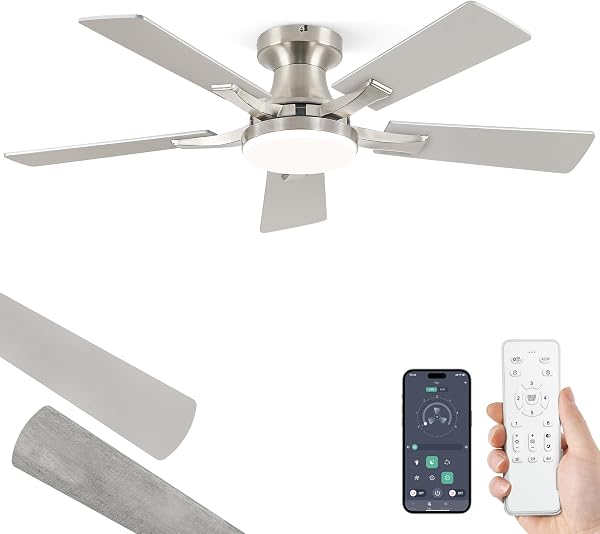 ZMISHIBO 42 Inch Ceiling Fans with Lights, Remote&App Control, Flush Mount
