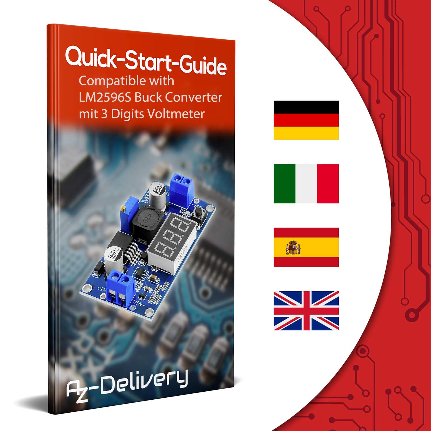 AZDelivery LM2596S step-down DC-DC buck converter moduł dla 4-40V do 3,3-24V z 3-cyfrowym wyświetlaczem cyfrowym i E-book w zestawie!
