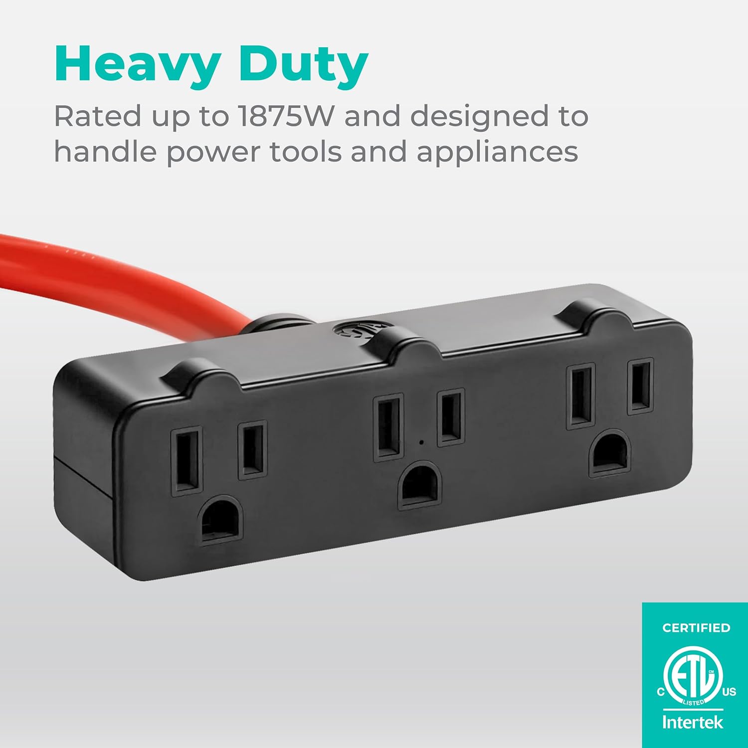 KMC 3-Outlet Power Extension Cord, 12AWG 2-Feet Extension Cord, 125V/15Amp 1875Watt, Orange