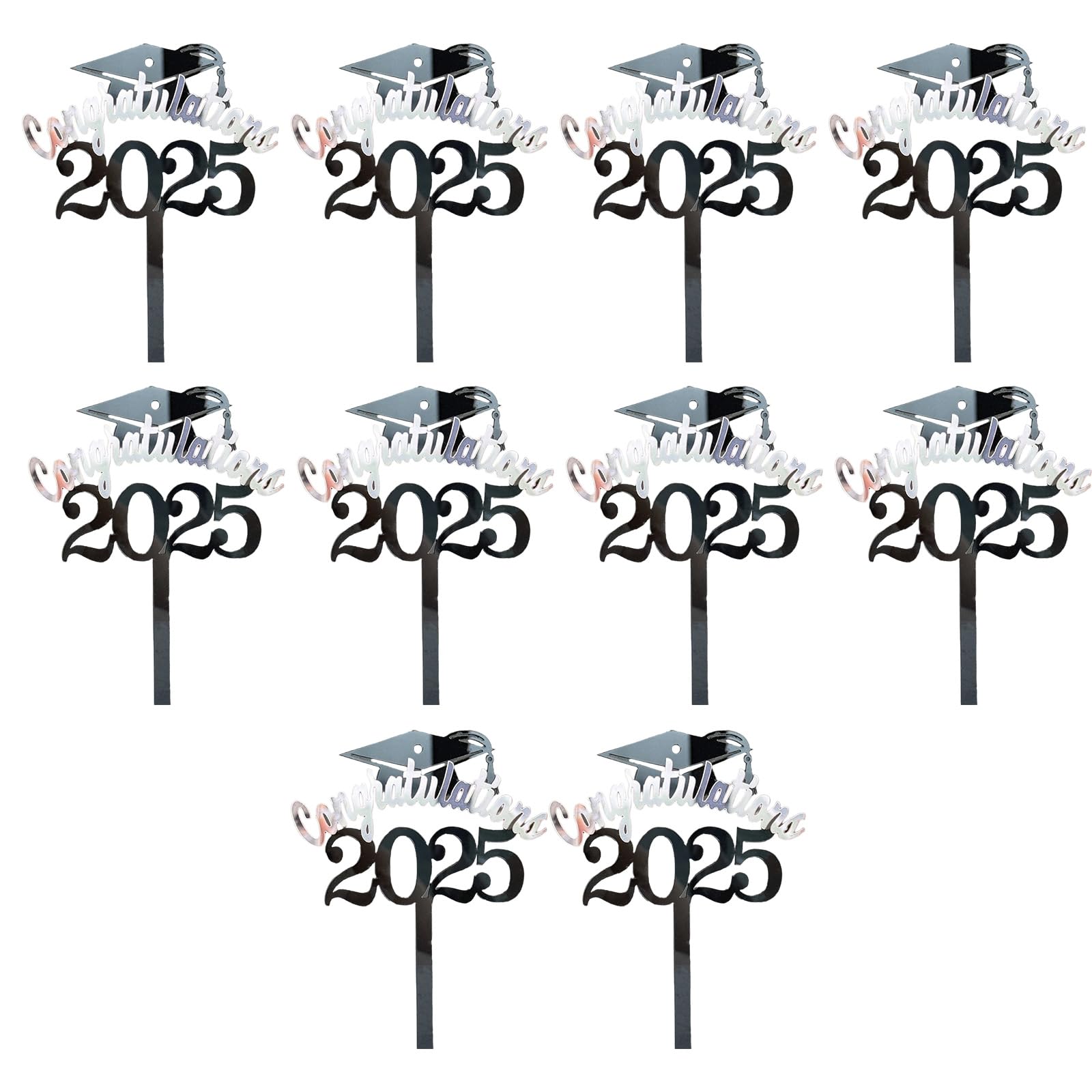 Tsophreniq 10PCS Graduation Cake Toppers Metallic Bachelor Hat Decorations for Dessert Table Setting Party Supplies Toppers