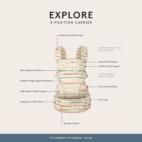 Miniatura 5 de Baby Tula Explore - Portabebés de algodón de 7 a 45 libras, portabebés ajustable para recién nacidos a niños pequeños, múltiples posiciones