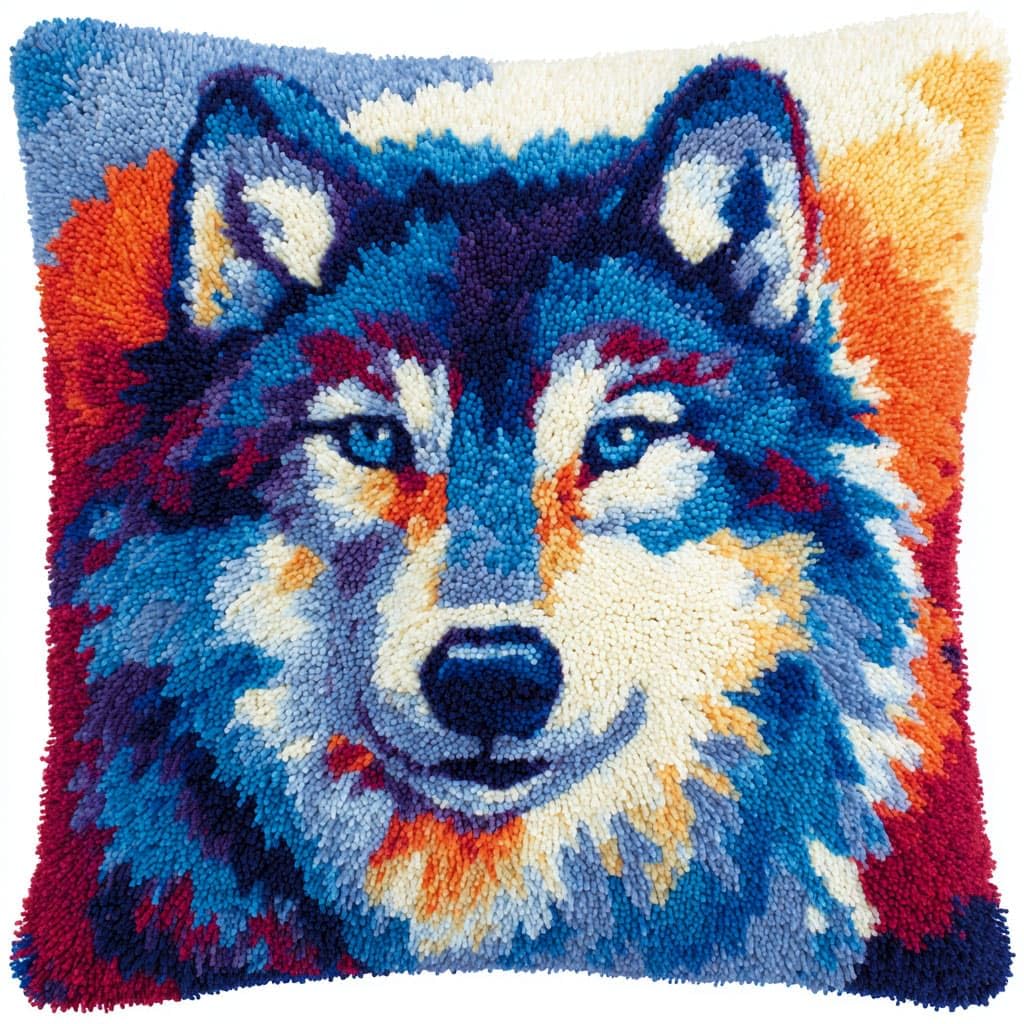 WallustrioaW Latch Hook Pillow Kit,Animal Wolf