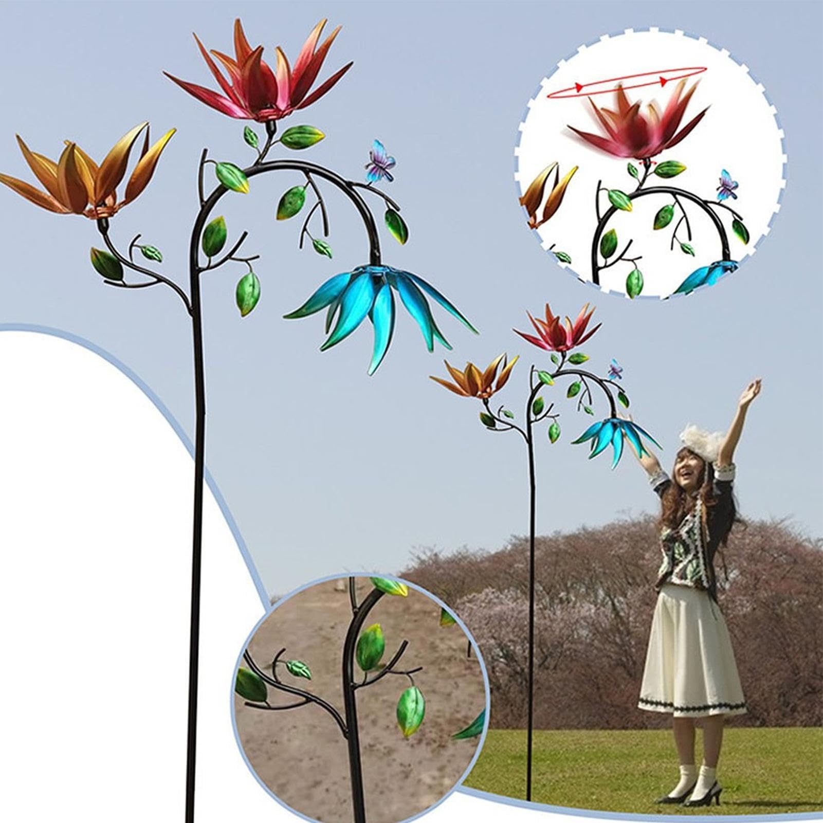 Molinillos de viento de metal con estaca, decoración de jardín de hierro resistente a la intemperie para patio al aire libre, césped, camino, porche, patio, pasarela