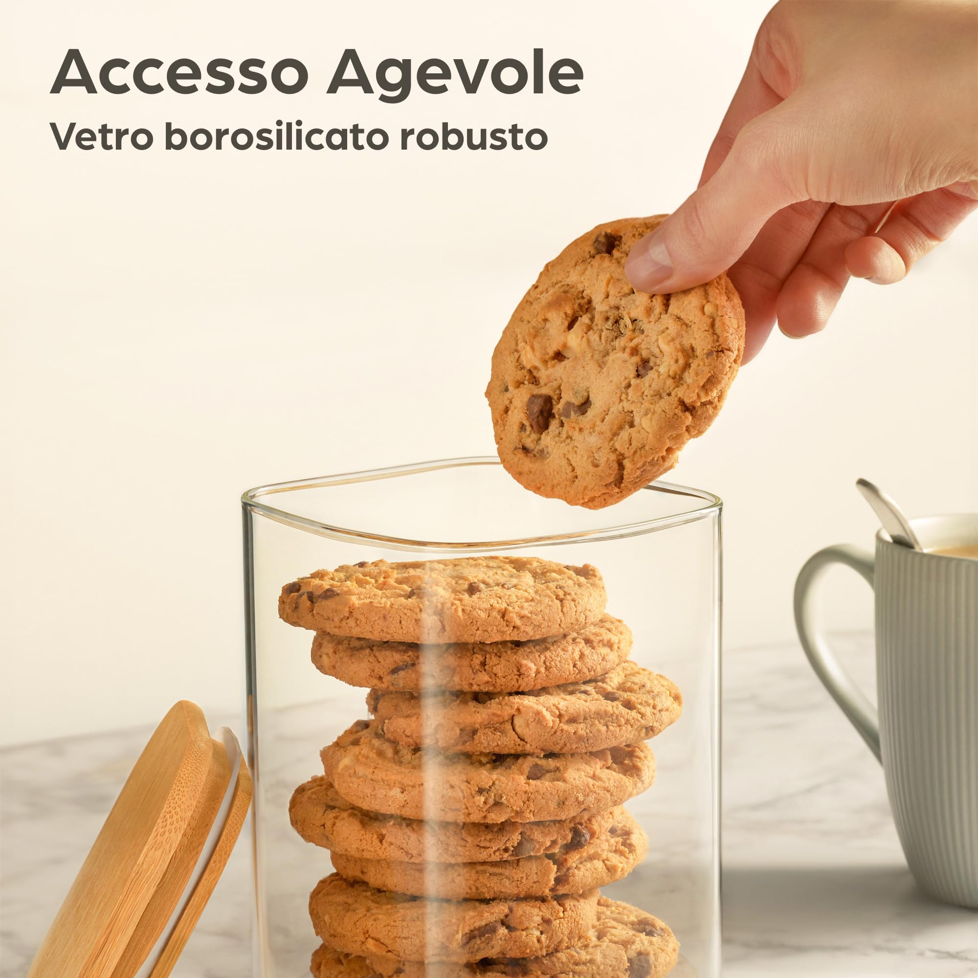 Praknu Set di 3 Barattoli di Vetro con Coperchio - 1 l - Quadrati - Ermetici - Con 6 Guarnizioni - Lavabili in Lavastoviglie