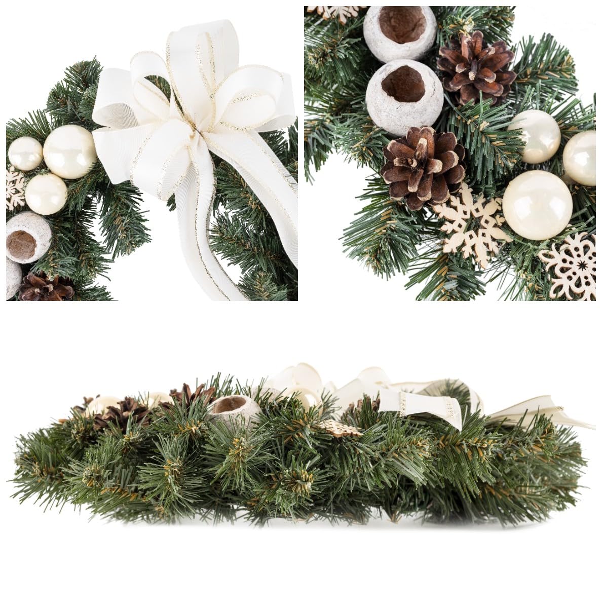 Creative Home Corona de Navidad Guirlanda Crema Redonda Diámetro 35cm