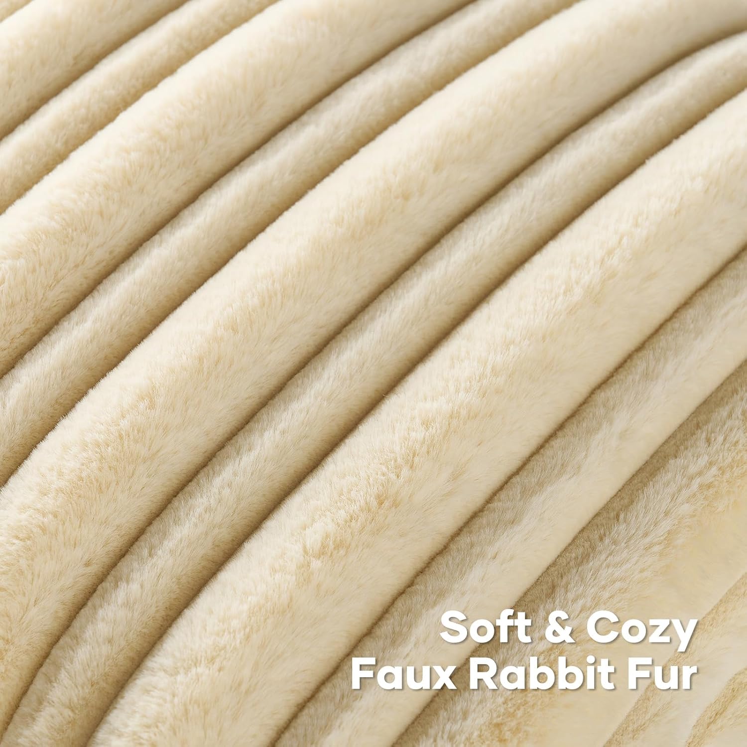 FUTEI Pack of 2 Faux Rabbit Fur Throw Pillow Covers 20x20 Inch Soft Fluffy Thick & Thin Striped Textured Decorative Cushion Case Modern Farmhouse Accent for Couch Bed Living Room, Beige